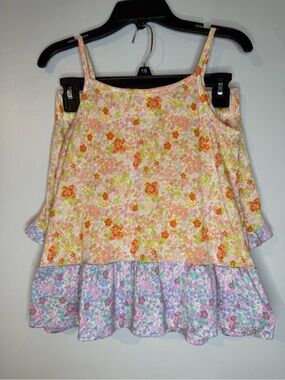 art class Pink Orange Floral Girls Matching Set with Lavender Ruffle